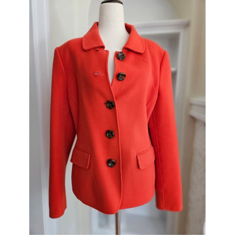 Vintage -L- Carlisle Vibrant Orange/Red Button-Front Wool Pea Coat